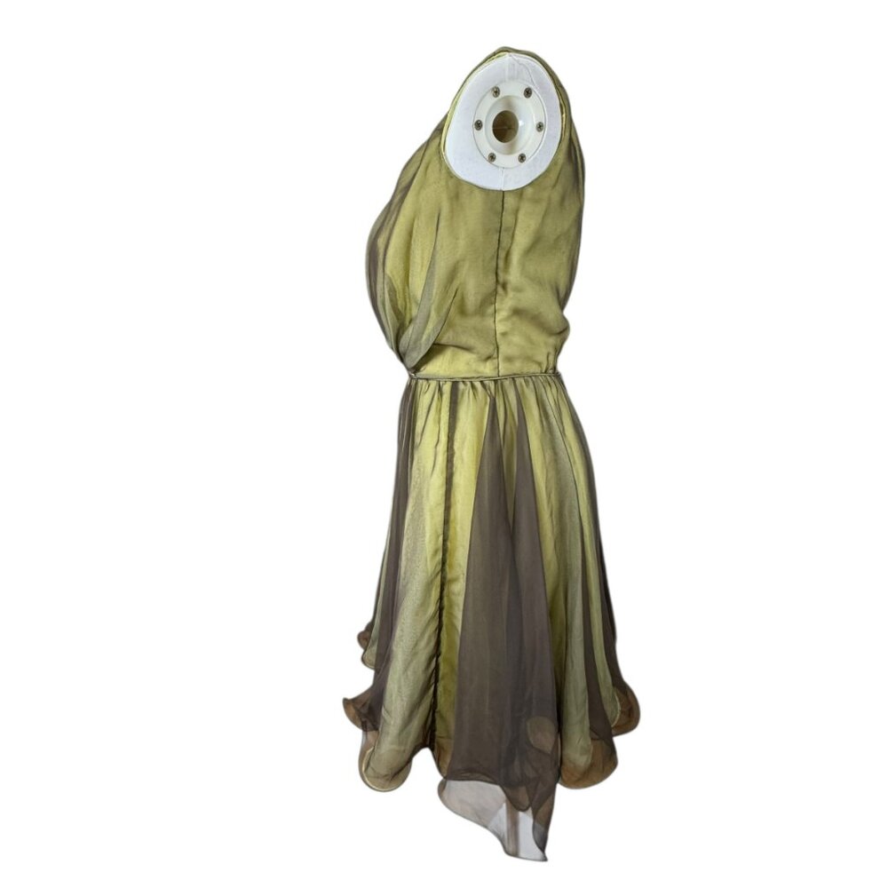 Vintage Miss Elliette 1960s Brown/Yellow Chiffon Cocktail Dress Size Custom(2) - Picture 4 of 11